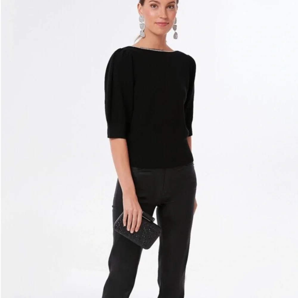 Kate Spade Black Rhinestone Edged Boatneck Sweater